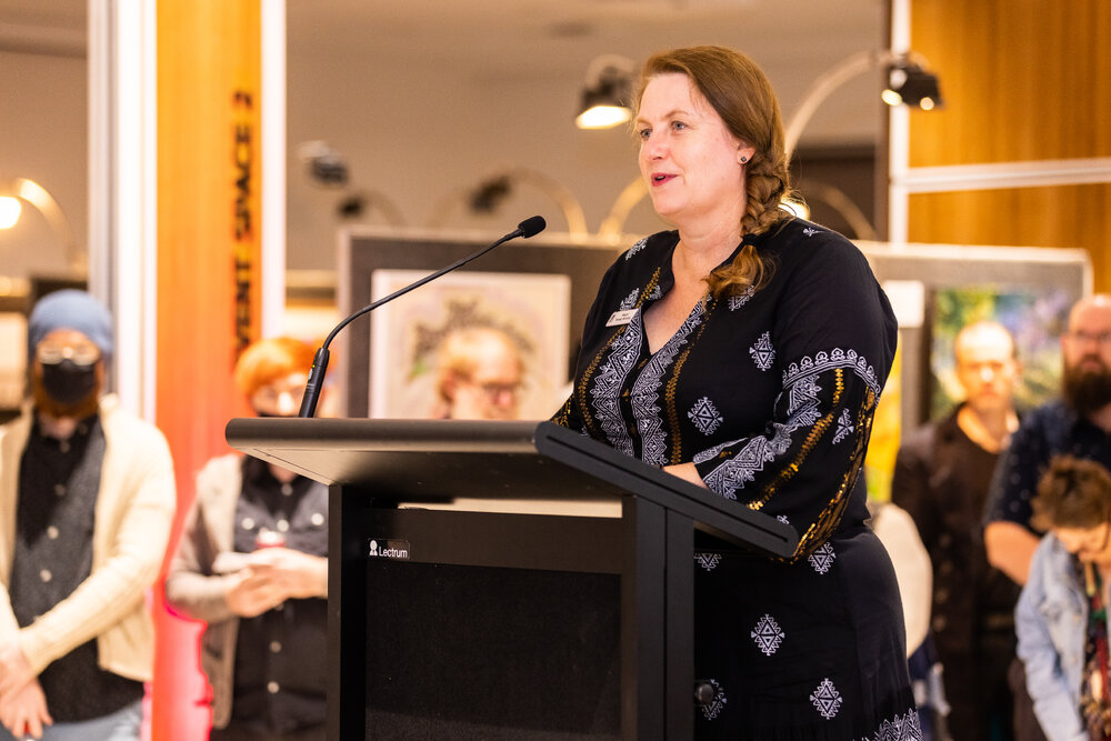 Mayor Teresa Harding speaking at the Ipswich Art Awards, 2022