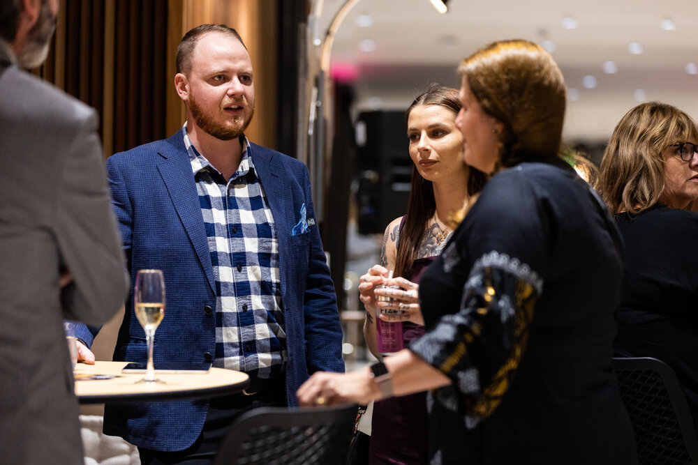 Councillor Andrews Fechner with Mayor Teresa Harding talking to attendees at the Ipswich Art Awards, 2022