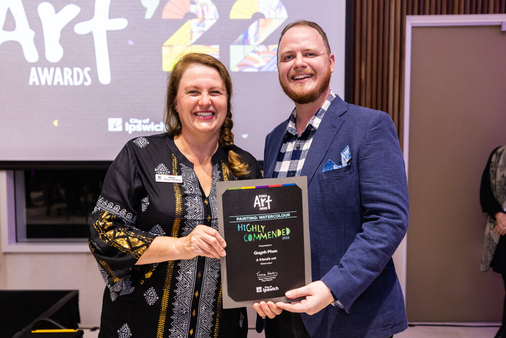 Mayor Teresa Harding and Councillor Andrew Fechner at the Ipswich Art Awards, 2022
