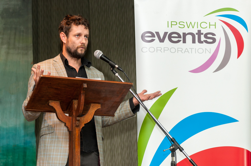 Artist Ben Quilty speaking at the Ipswich Art Awards, 2015