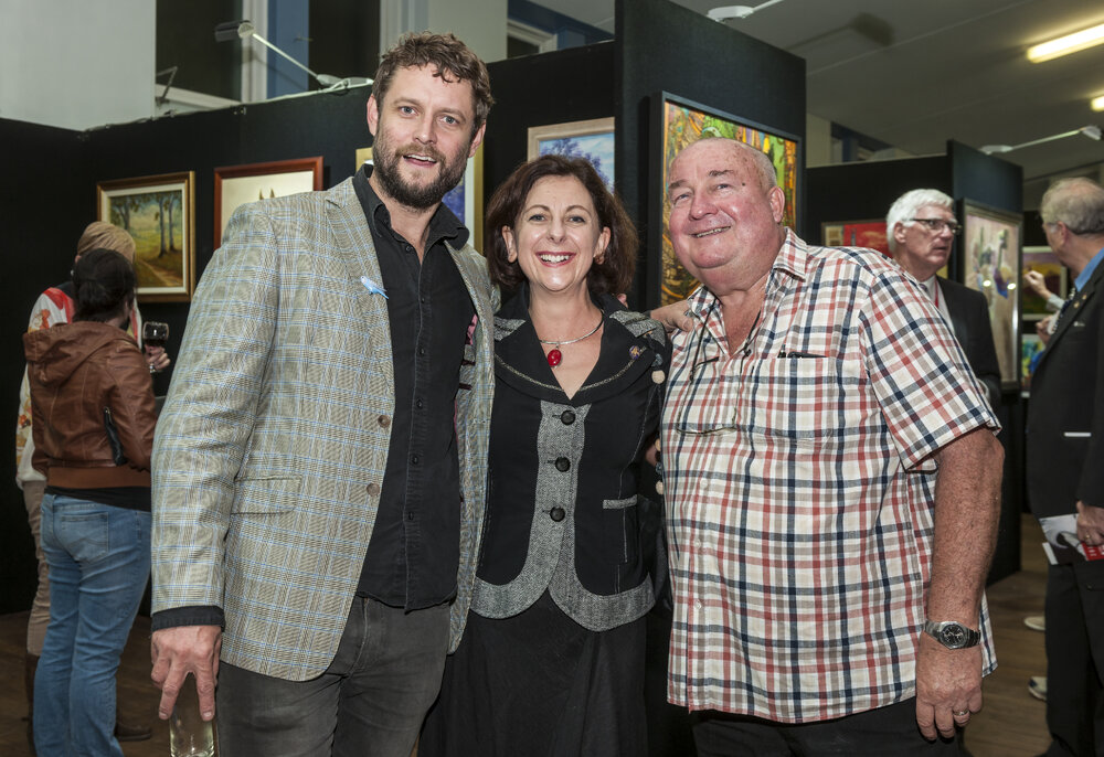 Artist Ben Quilty, Jennifer Howard (MLA), and Wayne McDonnell, at the Ipswich Art Awards, 2015