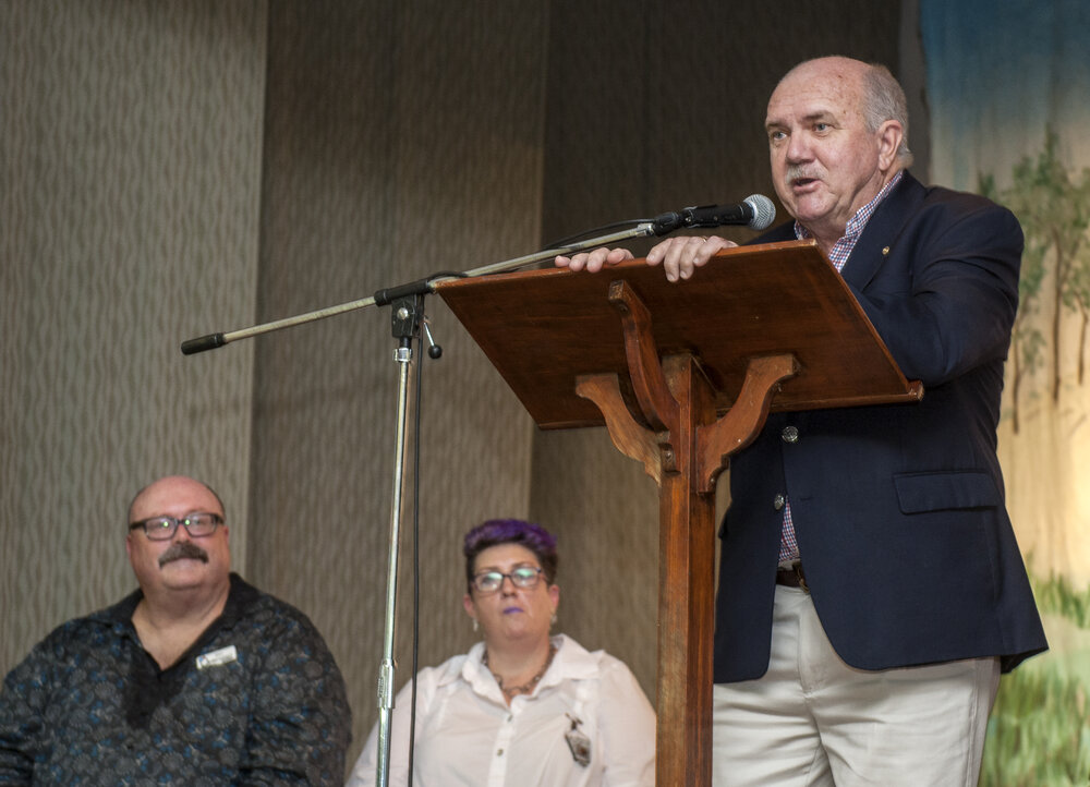 Paul Casos speaking at the Ipswich Art Awards, n.d.