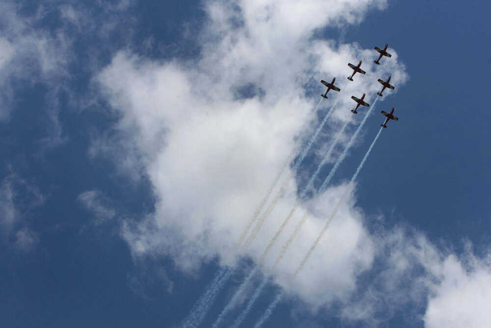 RAAF Roulettes performing aerobatic displays for Ipswich State High School students, Brassall, Ipswich, October 2011