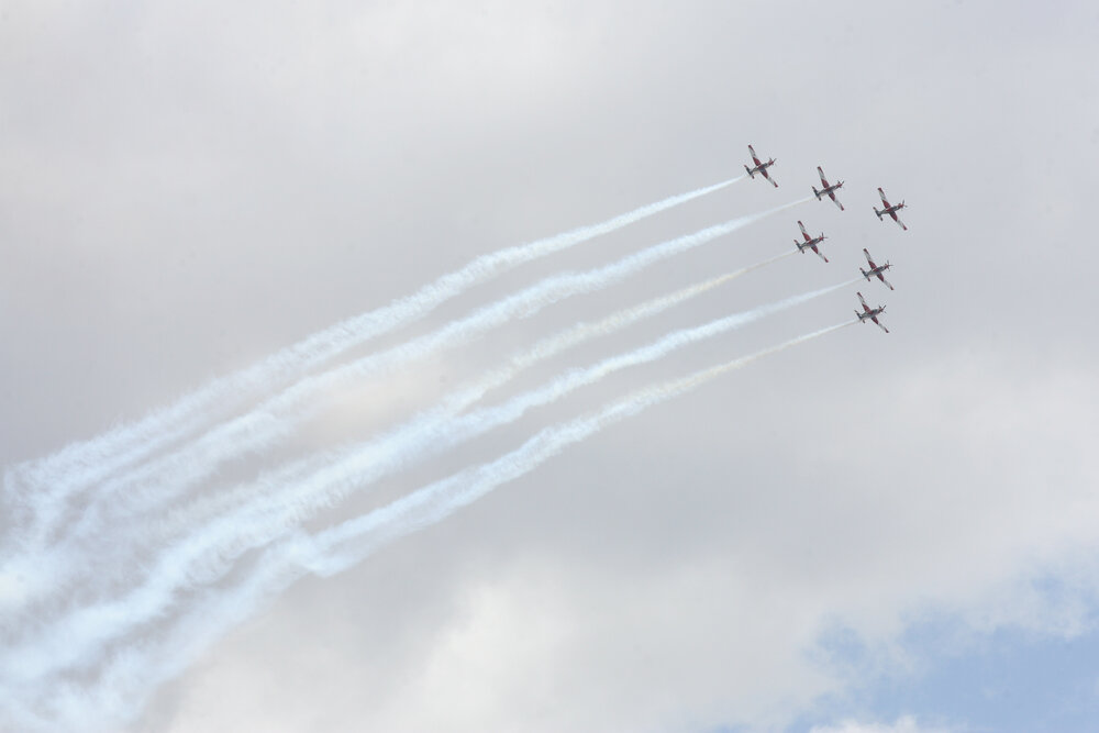 RAAF Roulettes performing aerobatic displays for Ipswich State High School students, Brassall, Ipswich, October 2011