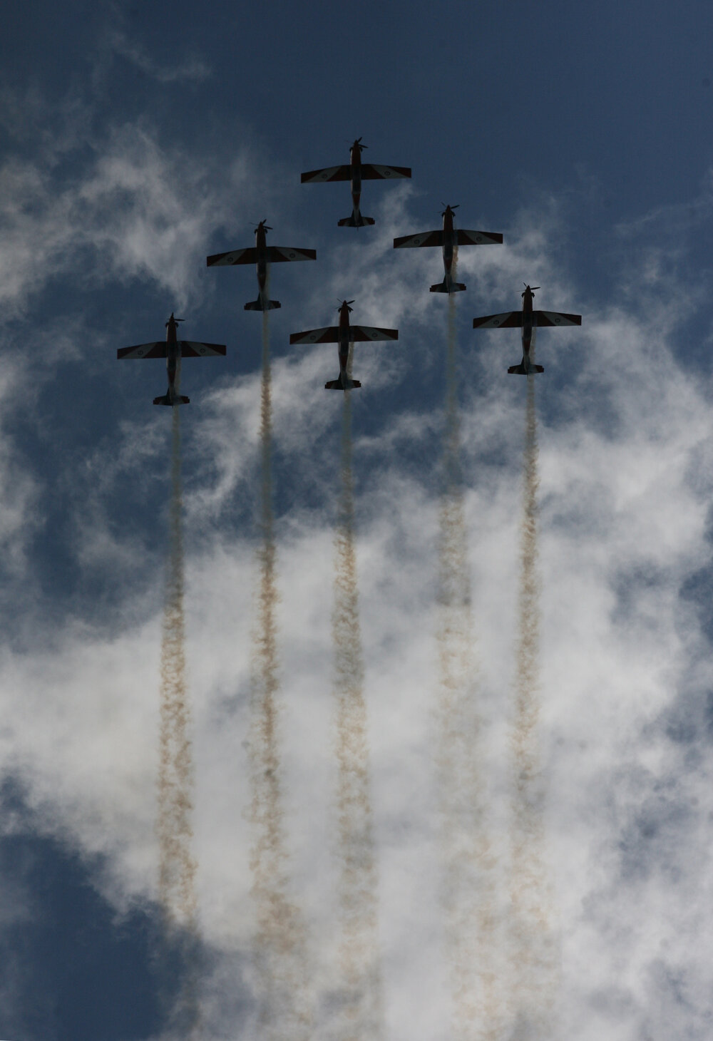RAAF Roulettes performing aerobatic displays for Ipswich State High School students, Brassall, Ipswich, October 2011