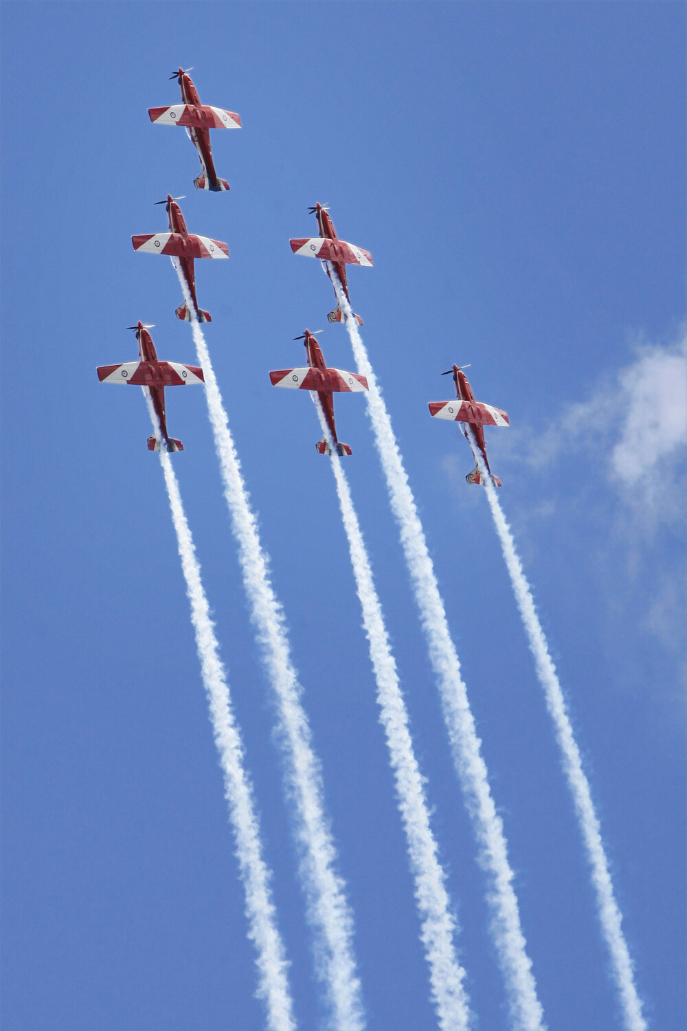 RAAF Roulettes performing aerobatic displays for Ipswich State High School students, Brassall, Ipswich, October 2011