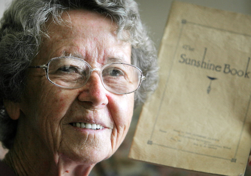 Val Meier with memorabilia from the Sunshine League, Ipswich, February 2007