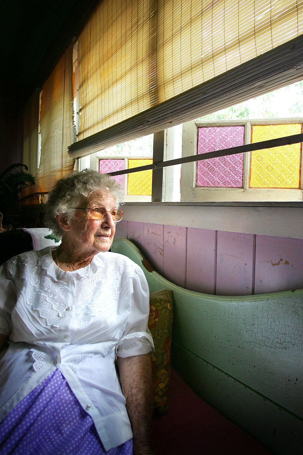 Elizabeth Martin, former member of the Sunshine League, and her badge, Ipswich, February 2007