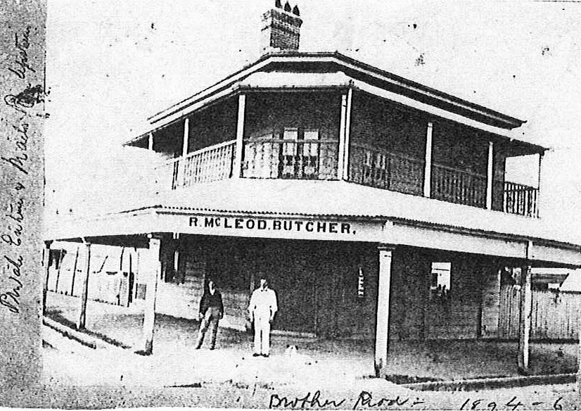 Roderick McLeod's Butcher Shop, corner Down Street and The Terrace, North Ipswich, 1890s