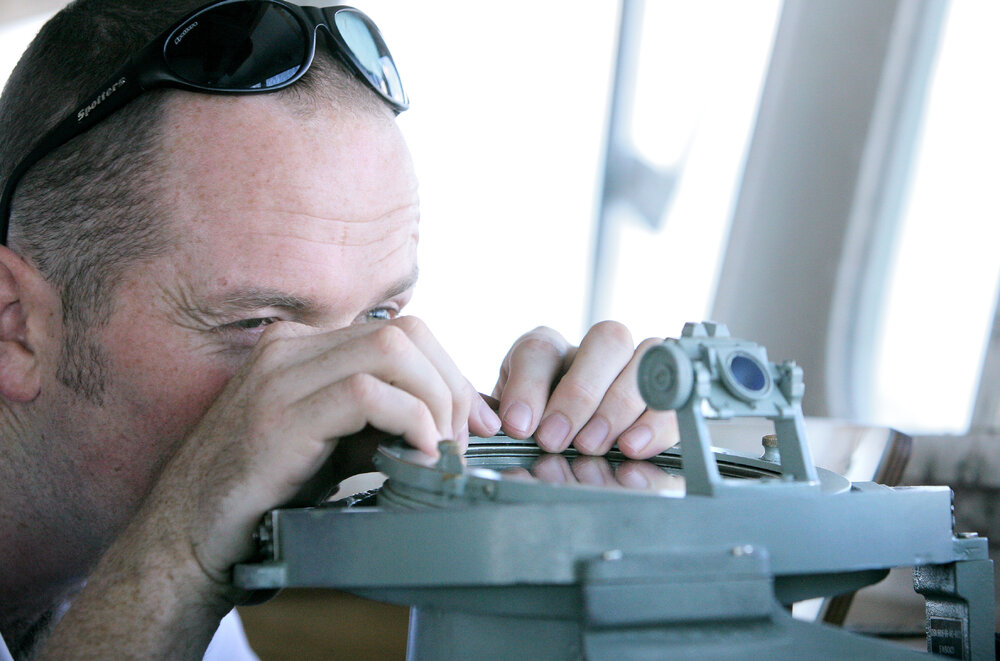 Navigator Lt John Hallam on HMAS Ipswich during its last journey before being decommissioned, Bulimba, Queensland, April 2007