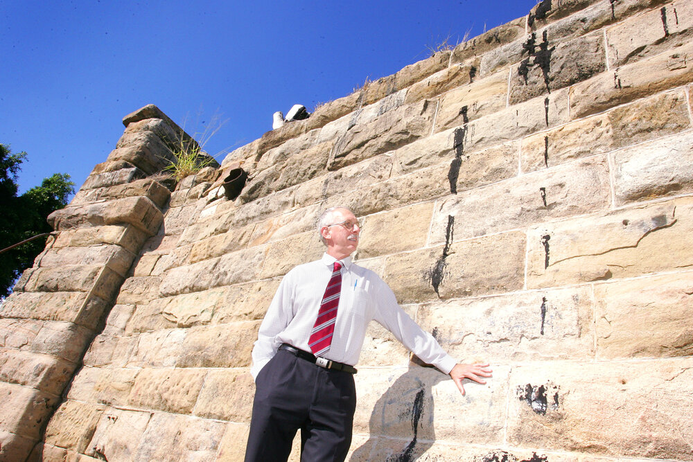 David Kernke, past chair of the National Trust of Queensland, Ipswich Branch, standing under the Bremer River Rail Bridge, Bremer Street, Ipswich, May 2007