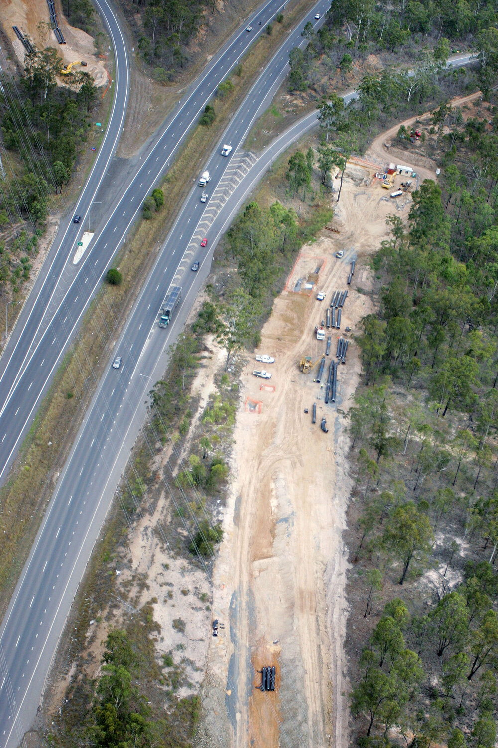 Aerial view of water pipe lines under construction, location unknown, Ipswich, May 2007