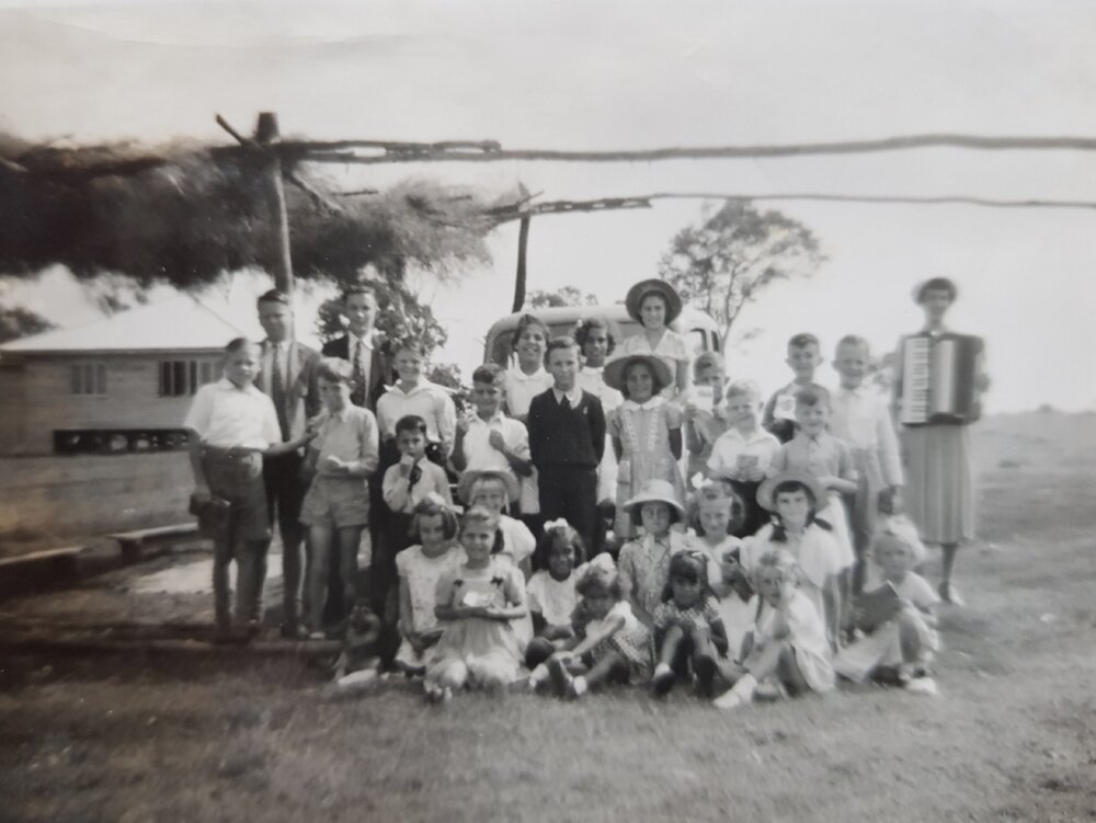 Sunday School under the bough shed 1953