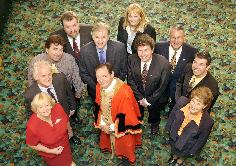 2004 Ipswich councilors - Heather Morrow, Trevor Nardi, David Pahlke, Paul Tully, Victor Attwood, Cheryl Bromage, David Morrison, Charlie Pisasale, Andrew Antoniolli, Shelia Ireland and Paul Pisasale, Ipswich, April 2004