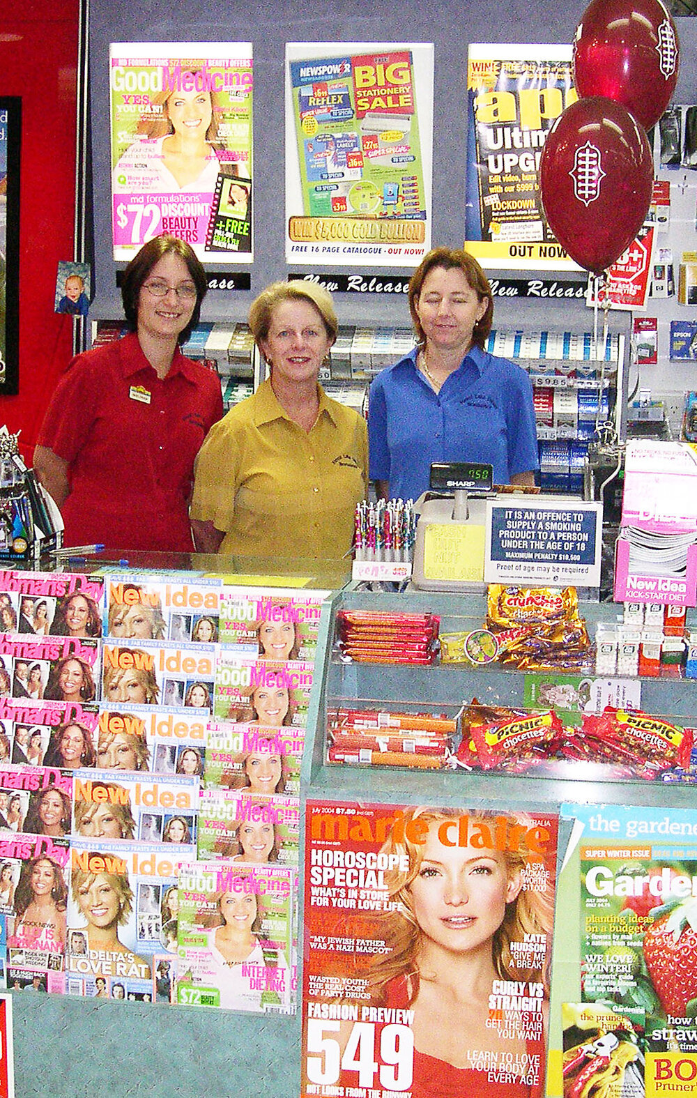 Melissa Henderson, Helen More, and Tania Challinor at Forest Lake News &amp; Stationary at Forest Lake Village, Ipswich, June 2004