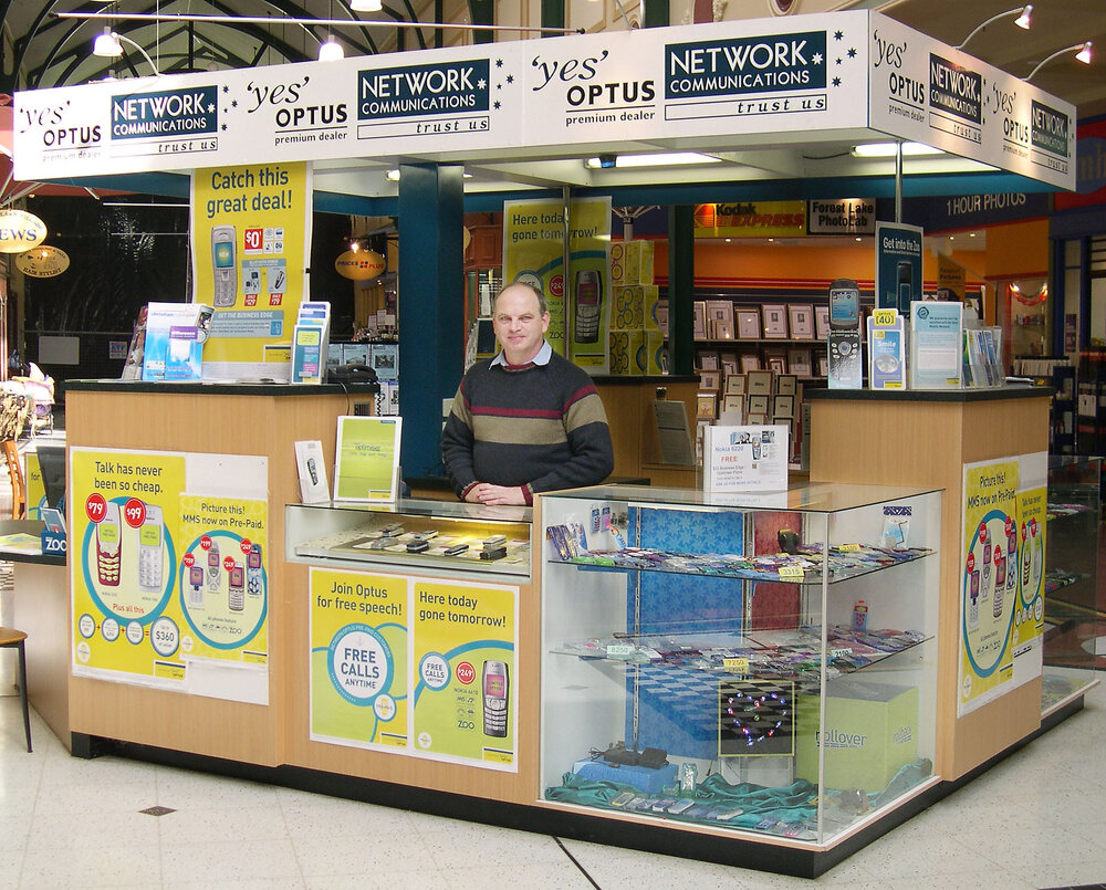 Noel Payne at Network Communications at Forest Lake Village, Ipswich, June 2004