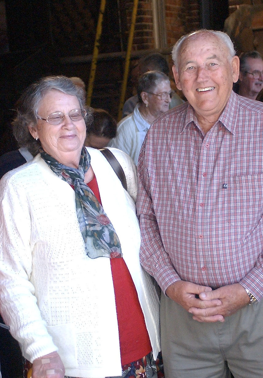 Daphne Jeffs (Residential care officer 28 years) and Gordon Woodford (artisan staff 20years) - at the Boiler House reunion at UQ Ipswich, Ipswich, July 2004