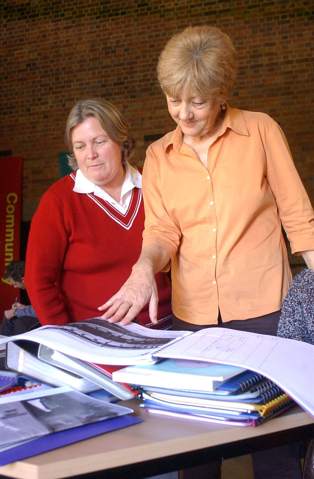 Leann Dakin and Lesley Atkinson- former nursing staff of Challanger Centre at the Boiler House reunion at UQ Ipswich, Ipswich, July 2004 