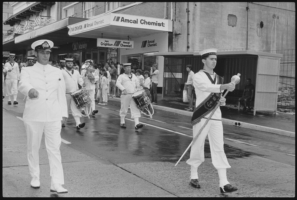 H.M.A.S. Ipswich 'Freedom of Entry to the City' event, Brisbane Street, Ipswich, January 1986