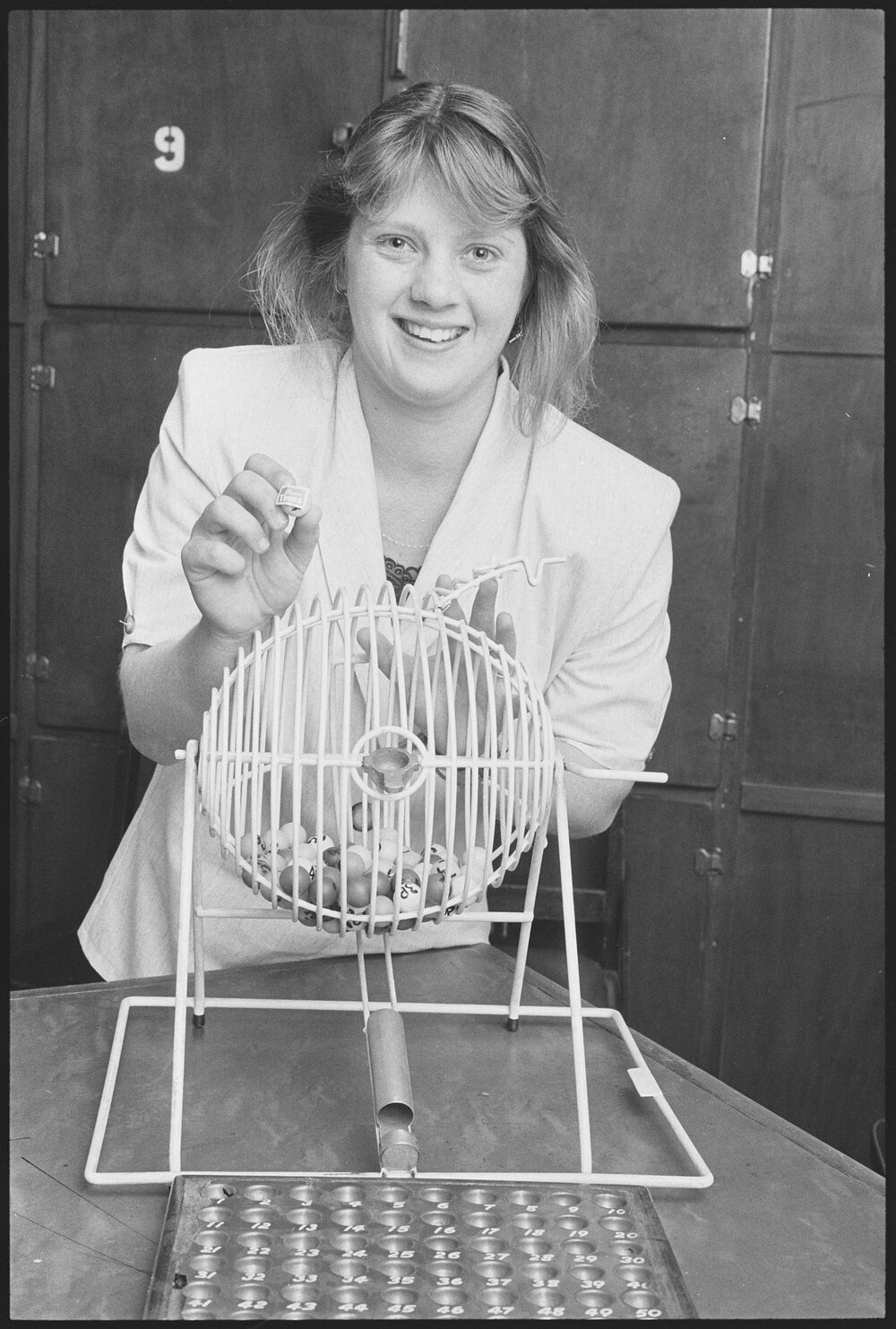 Unidentified lady calling bingo, location unknown, 1st August 1994
