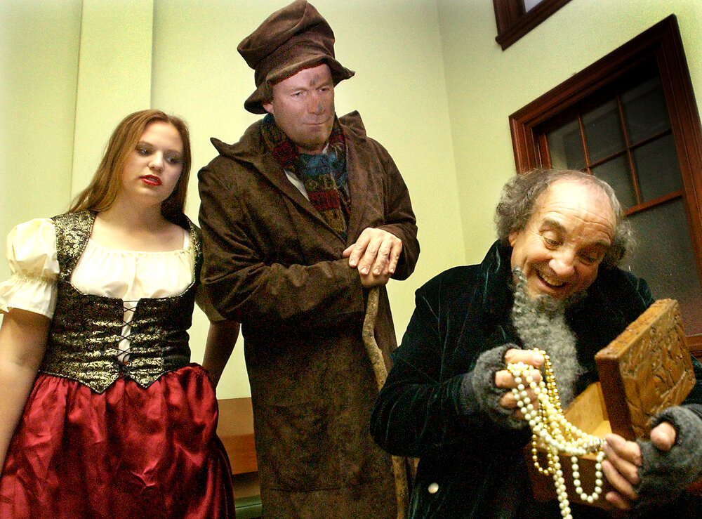Sarah Pavitt as "Nancy", Ray Chandler as "Sykes" and Ken Mundt as "Fagan" as part of the cast in the Oliver Musical, Ipswich, August 2004 