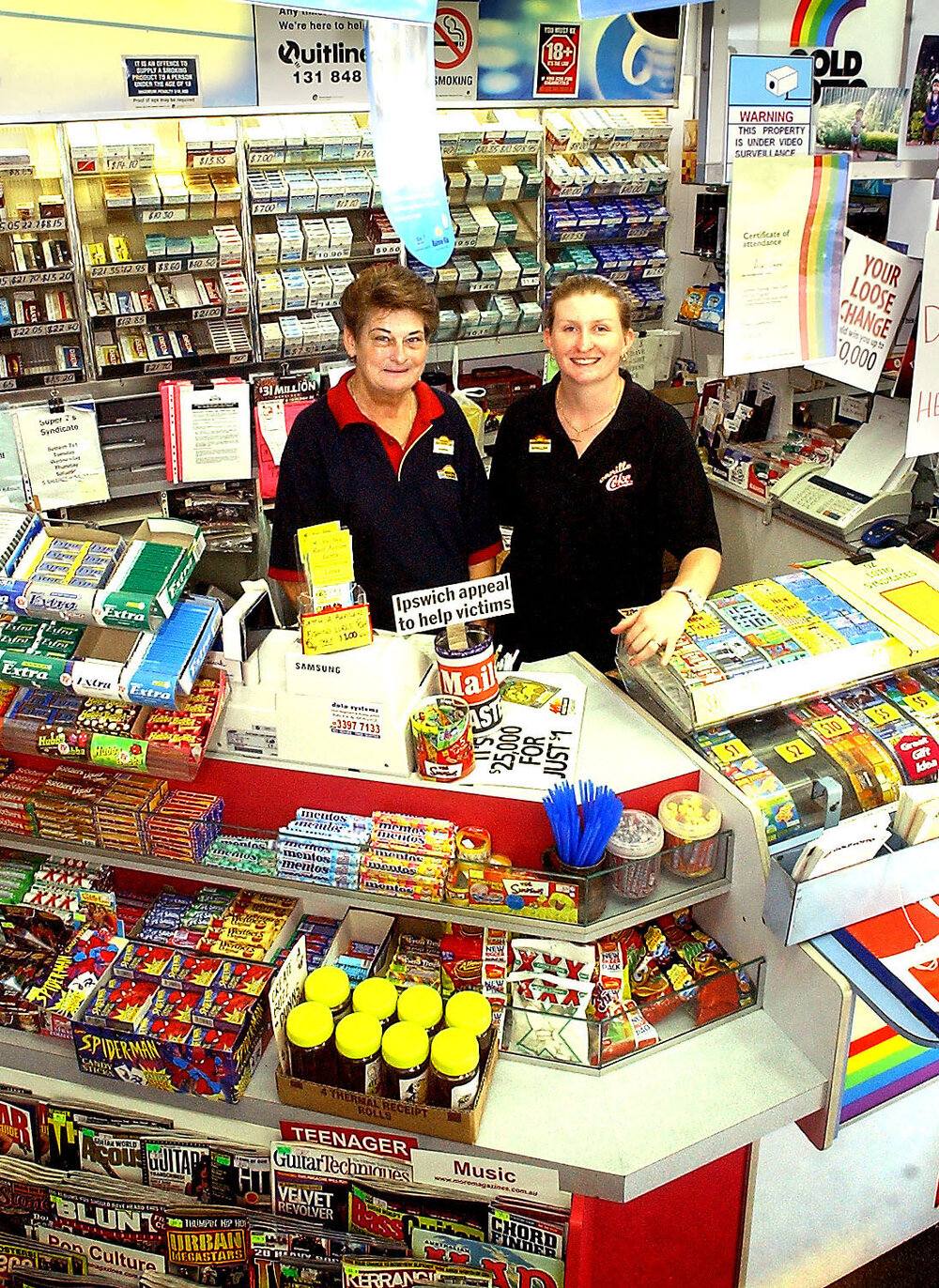 Owner of North Ipswich News Agent Narda Collins and staff member Shelley Dwyer, Ipswich, January 2005 