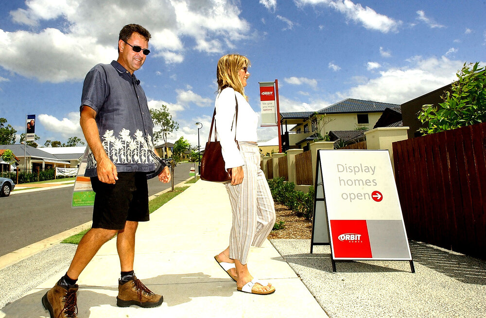 Tony and Monika Valentine take advantage of the open display homes at the Homebuyer's Centre in Springfield Lakes, Ipswich, January 2005 