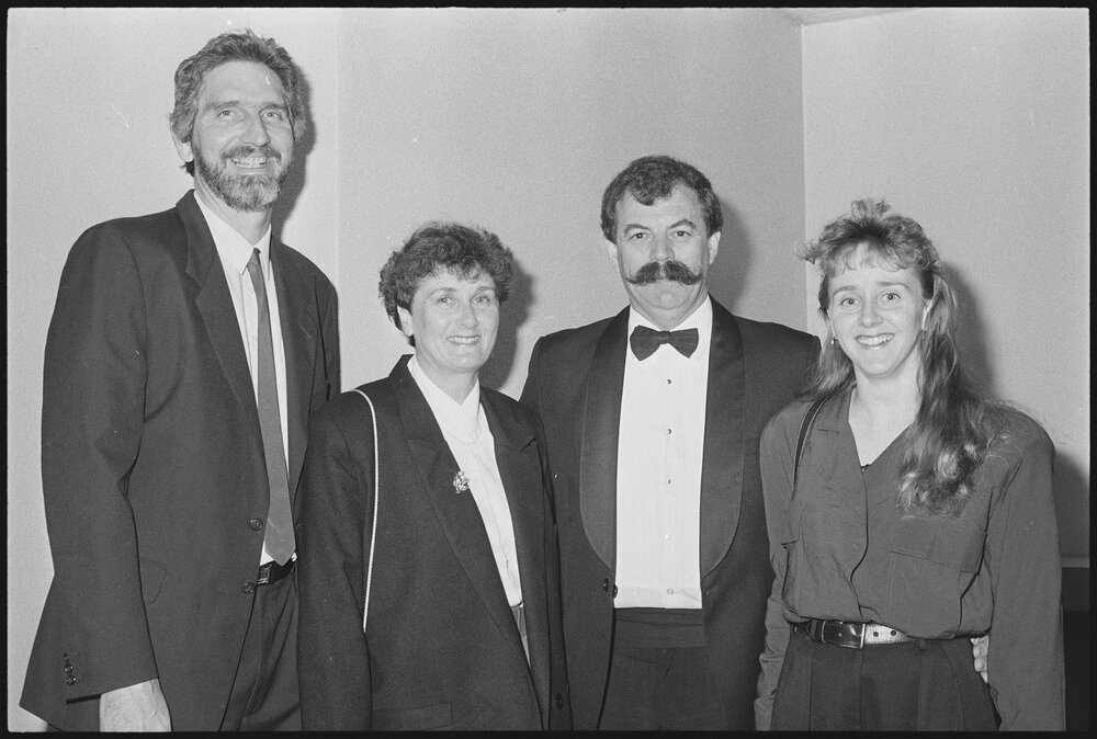 Gerard Pender and party in the foyer of the Ipswich Civic Centre, Ipswich, August 1994