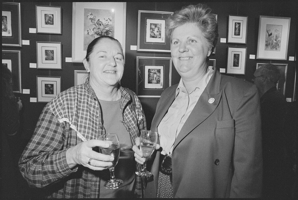 Two unidentified women at an art exhibition in Centrepoint Boulevarde, Ipswich, Queensland, 9th August 1994