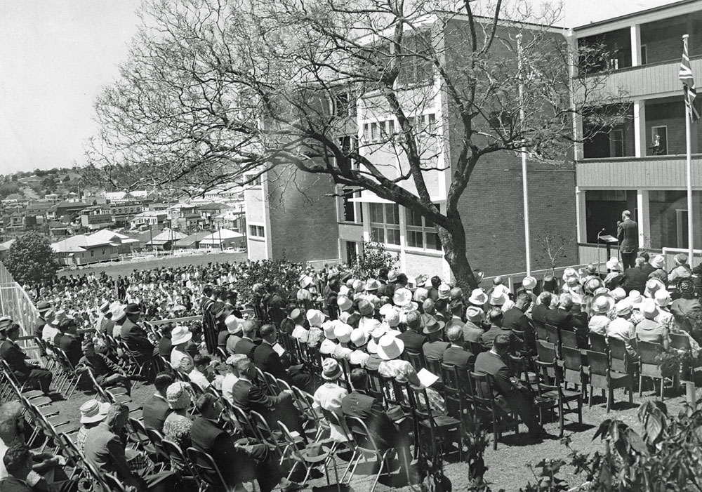 Governor Sir Henry Abel Smith opening the new classroom block at Ipswich Grammar School, Ipswich, 1962