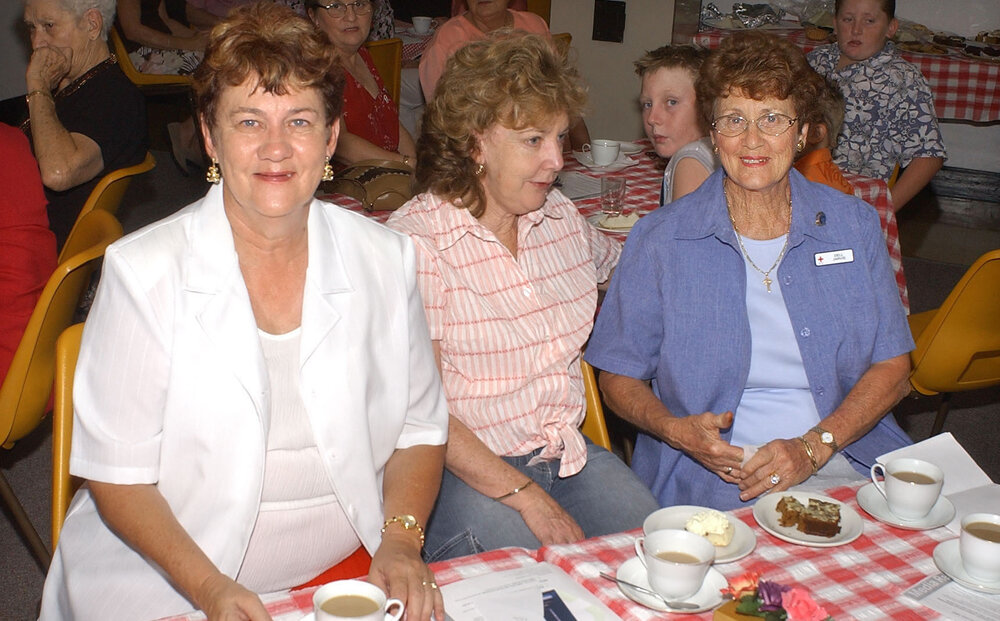 Ipswich Red Cross members Bev Graham, Jackie VanZanden and Dell Jarvis at their morning tea in aid of the Asian tsunami victims, Ipswich, 12th January 2005