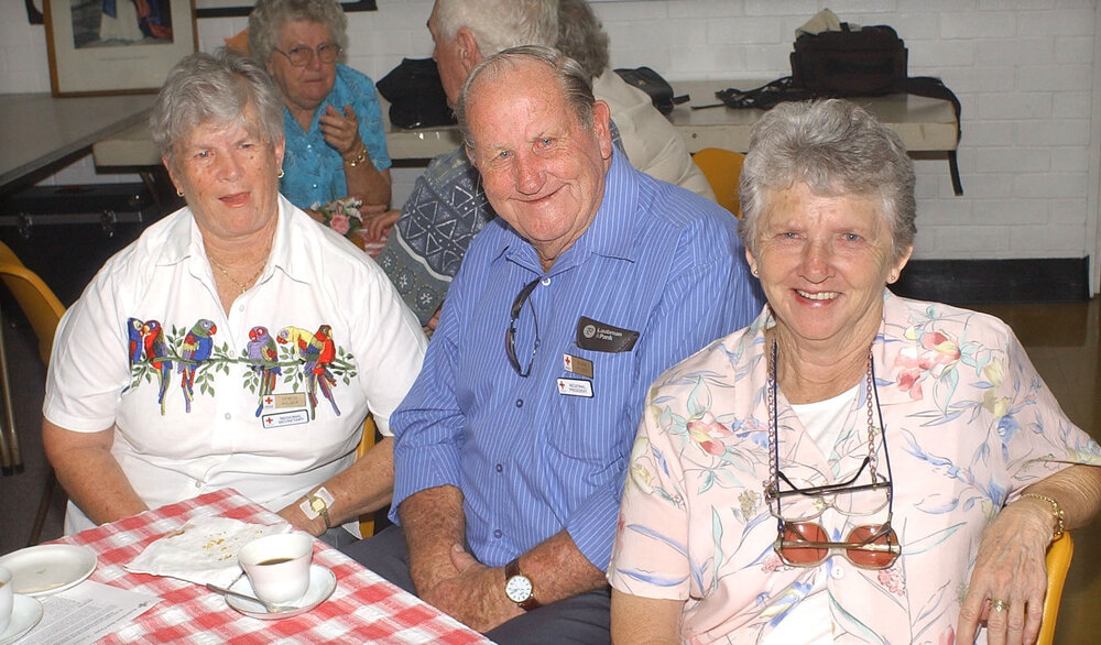 Ipswich Red Cross members Bev Graham, Jackie VanZanden and Dell Jarvis at their morning tea in aid of the Asian tsunami victims, Ipswich, 12th January 2005