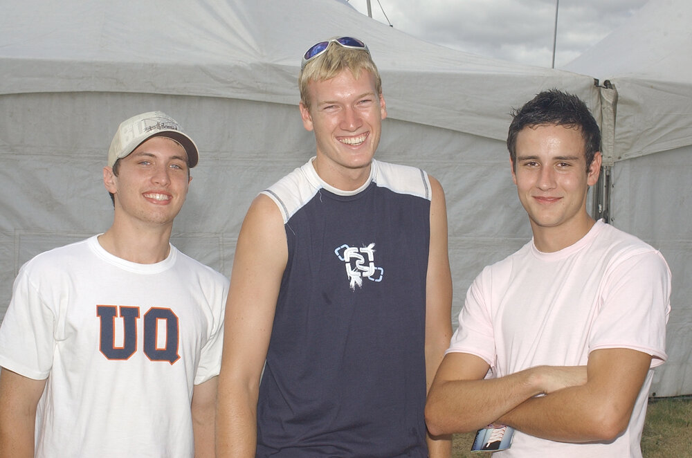 Tim Dennis, KJ Tromp and Johann Eloff from Mansfield at Boonah for Sonfest, Ipswich, 20th January 2005