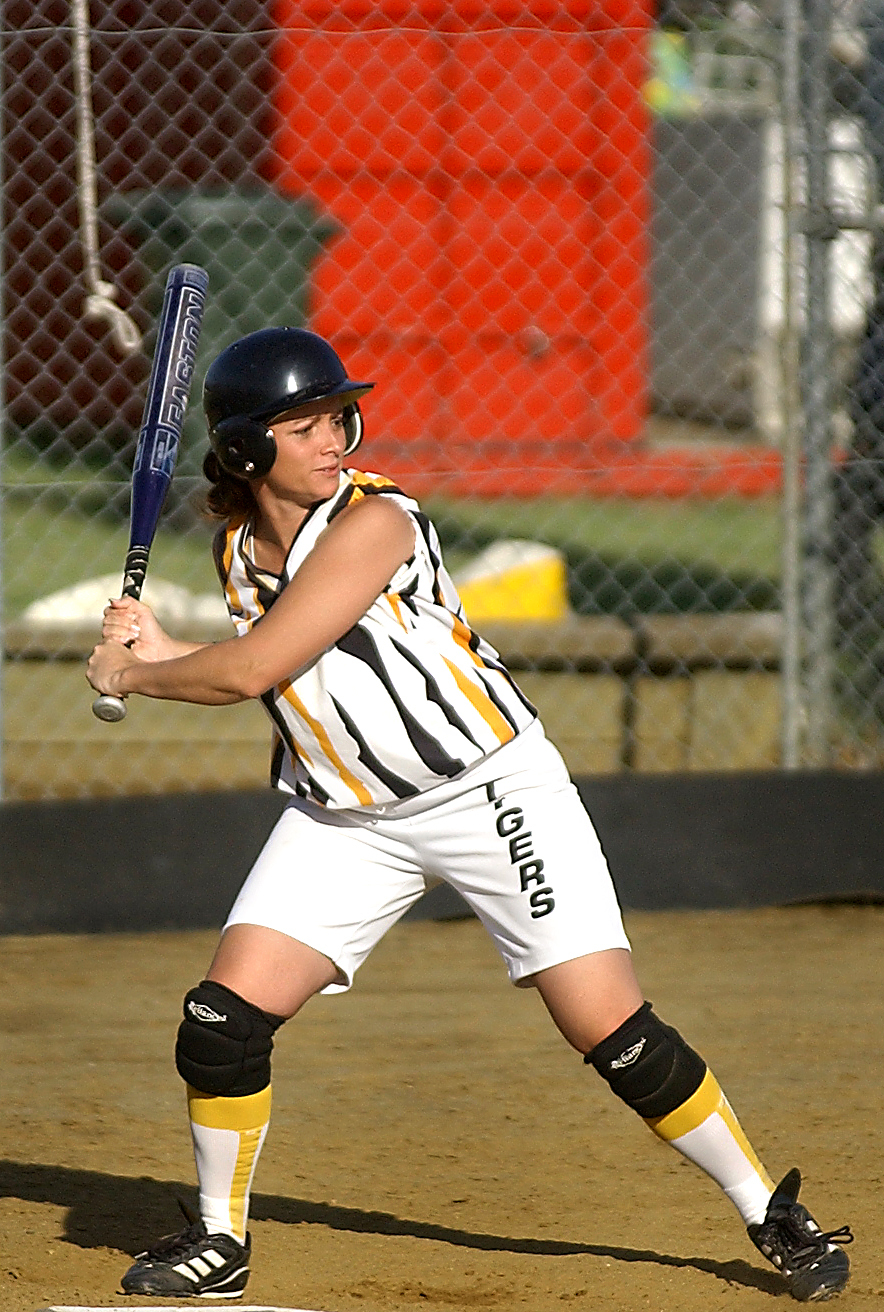 Tigers batter and keeper in Tigers vs Rebels softball match, Ipswich, 23rd January 2005