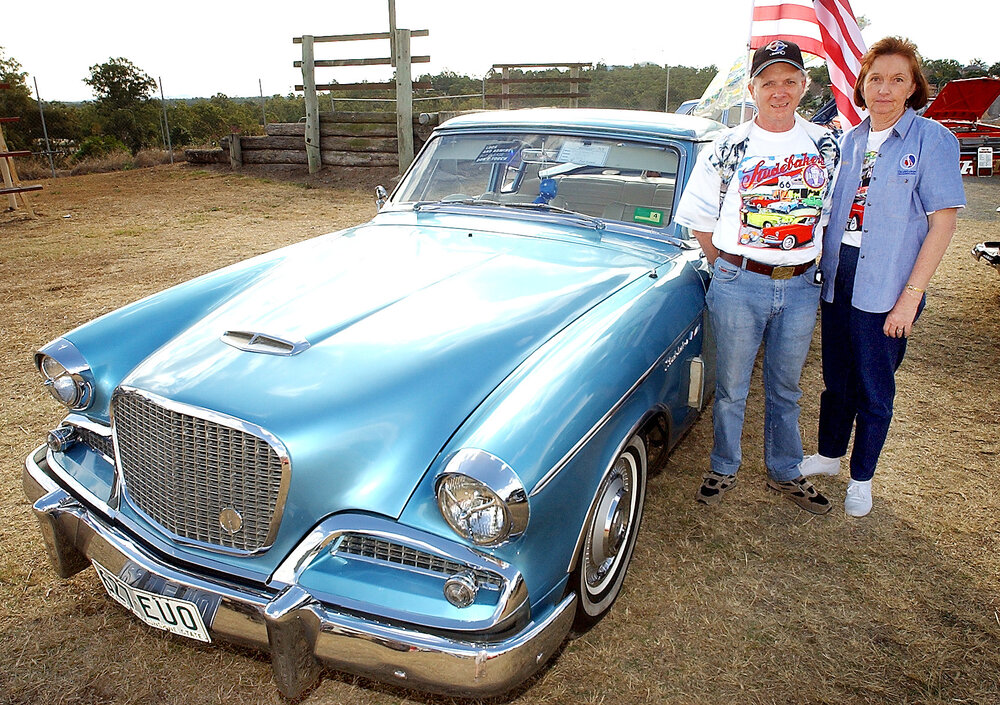 Robert Fletcher and Lynda Packer of Karalee, with their 1961 Studebaker Hawk at the Just Rock Ipswich 'back to '63' rock 'n' roll spectacular car show, Ipswich, July 2004 
