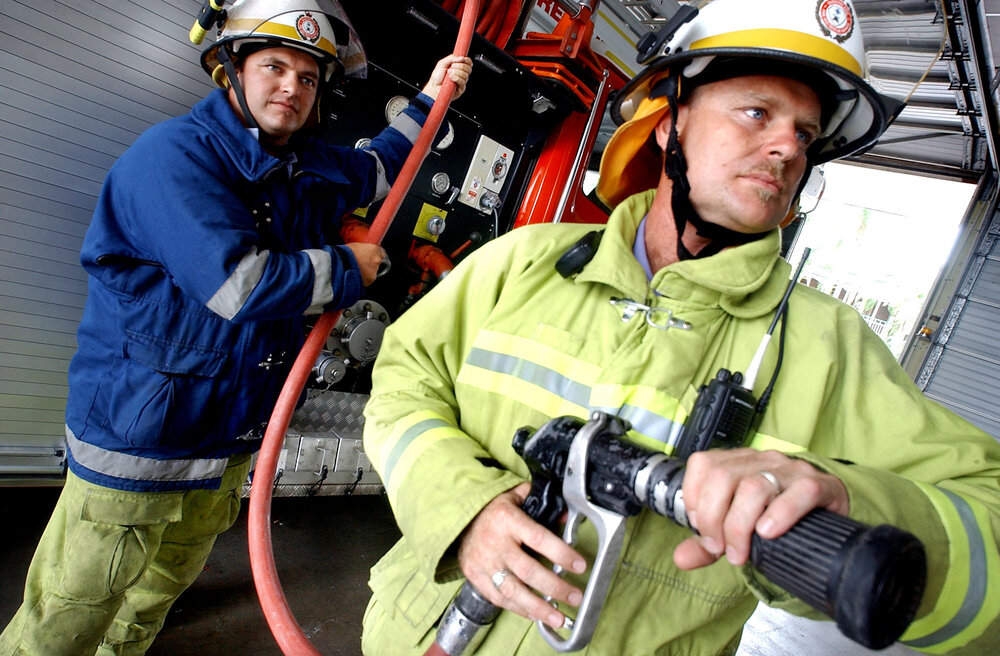 Unidentified firefighters at Ipswich fire station, Ipswich, 11th February 2005