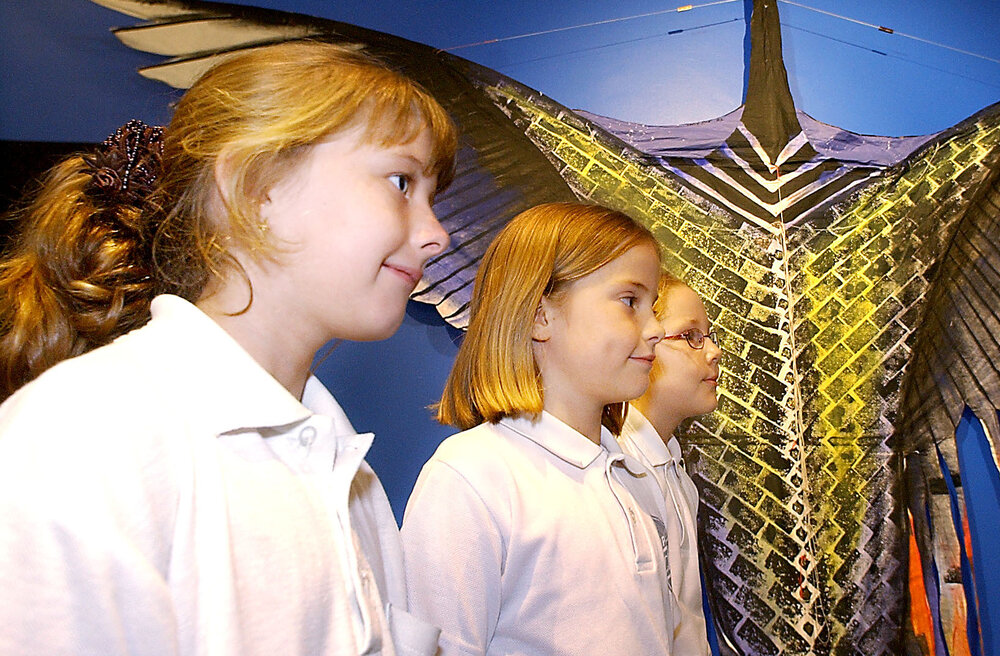 Brooke Dixon, Jenna Finn and Loren Higgo at the Colourful Kites exhibition at the Ipswich Art Gallery, Ipswich, 16th February 2005