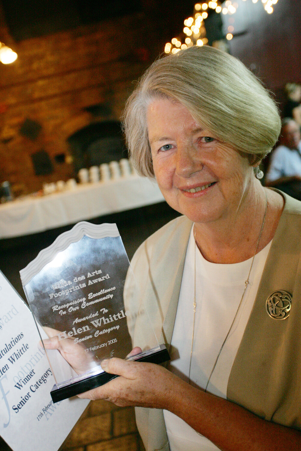 Recipient of the Hilda des Arts Footprints Award, Helen Whittle, Ipswich, 17th February 2005