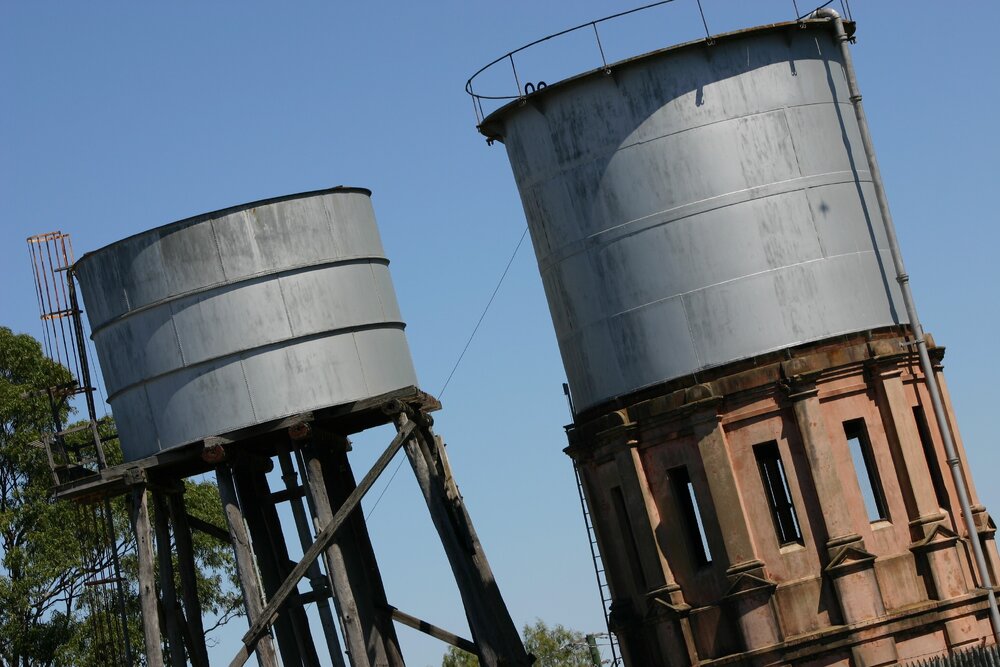 Water towers at the Railway Workshops, North Ipswich, September 2004