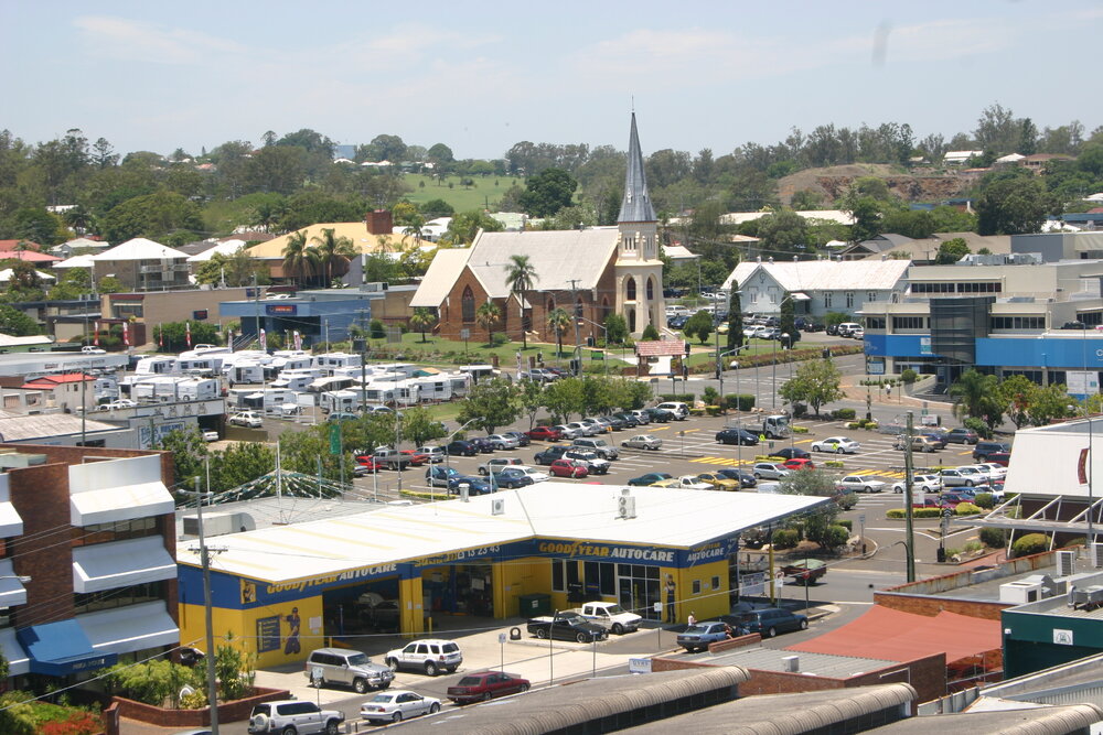View from the Health Plaza Carpark, towards St Stephen's Church, Ipswich, 2010