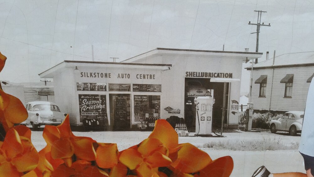 Close-up of photo of Silkstone Auto Centre, featured on the southern wall of the Silkstone Village carpark, Silkstone, Ipswich, December 2018