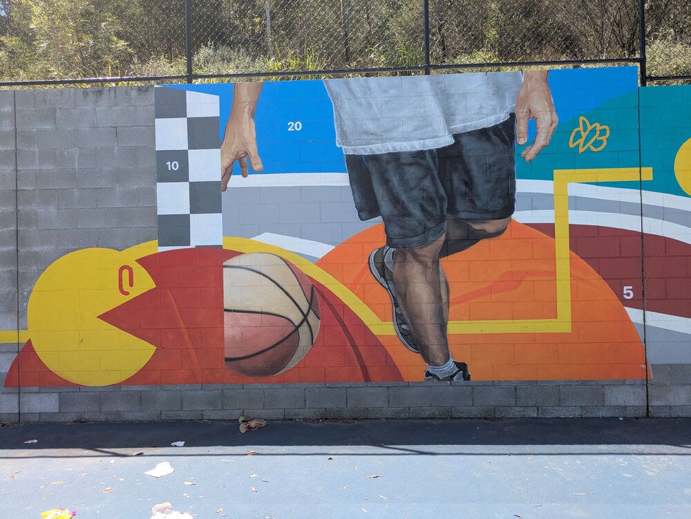 Unknown, Basketball wall mural, by Gus Eagleton, Silver Jubilee Park, Spring Mountain, Ipswich, installed c.2023