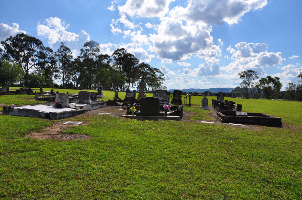 View of the Congregational and Uniting Church area, Stone Quarry Cemetery, Jeebropilly, Ipswich, 2010