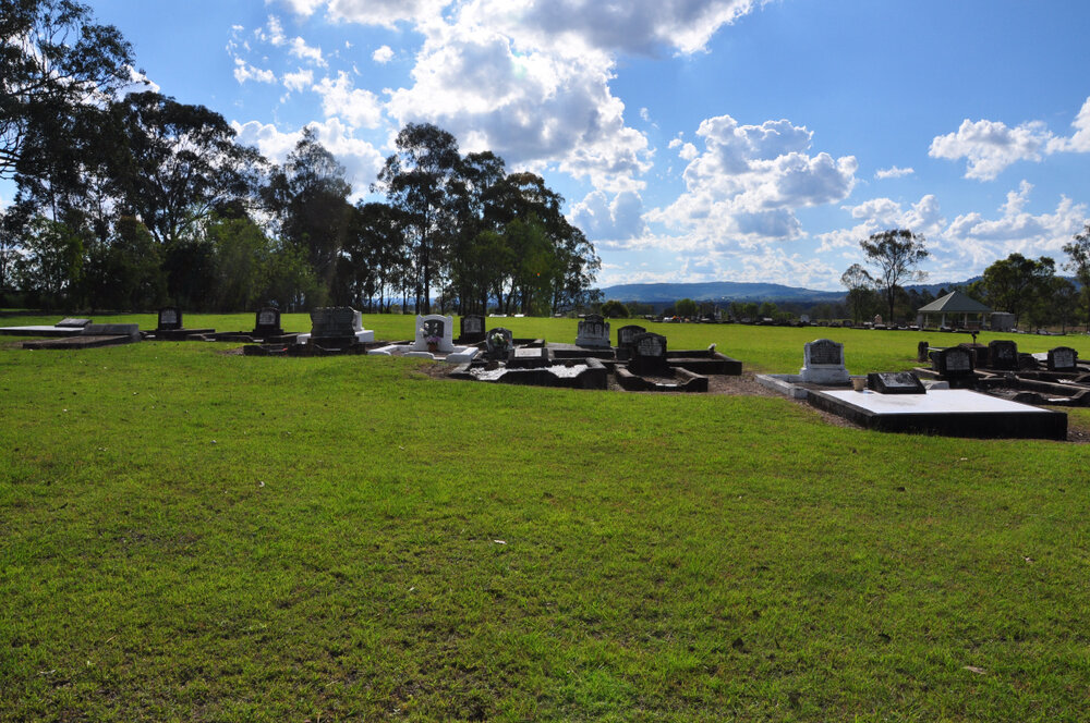 View of the Congregational and Uniting Church area, Stone Quarry Cemetery, Jeebropilly, Ipswich, 2010