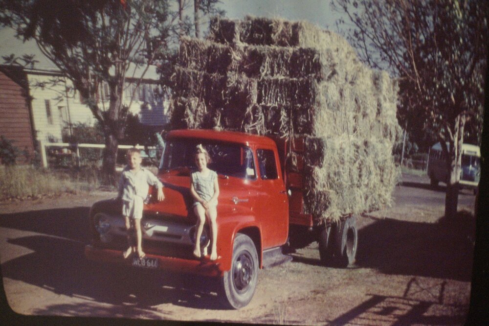Two of Don Risson's children with the truck