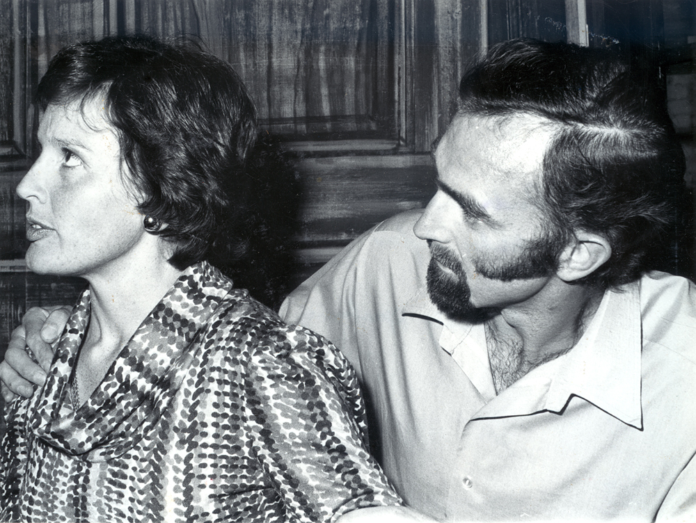 Andrea Cottman and Mike Sykes in a scene from 'Relatively Speaking', by Alan Ayckbourn, performed by Ipswich Little Theatre, Ipswich, 1974