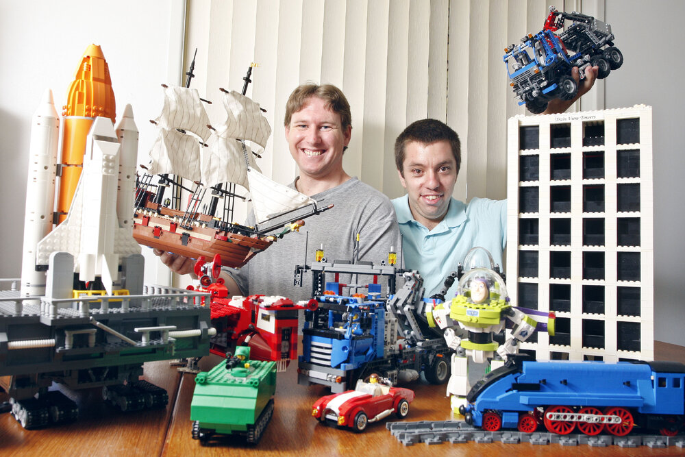 David Parkin and Benjamin Parsons collect and build lego, Ipswich, 3rd January 2011