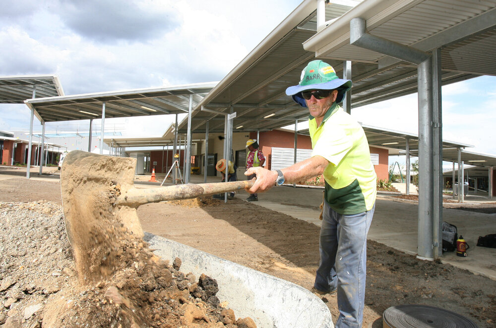 Barry Faulks putting the finishing touches on the new Bremer State High School that opens this year, Ipswich, 4th January 2011