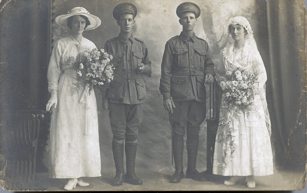 Postcard of a George Family wedding sent to Norman George of Ipswich, whilst serving overseas during World War 1, Ipswich, 1915-1918