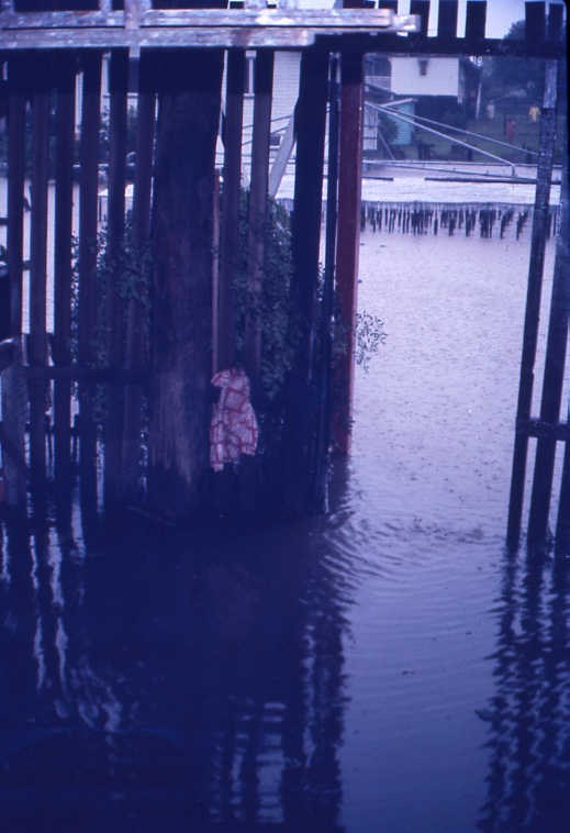 Flood waters rising underneath a house, North Ipswich, 5pm, 26th January 1974